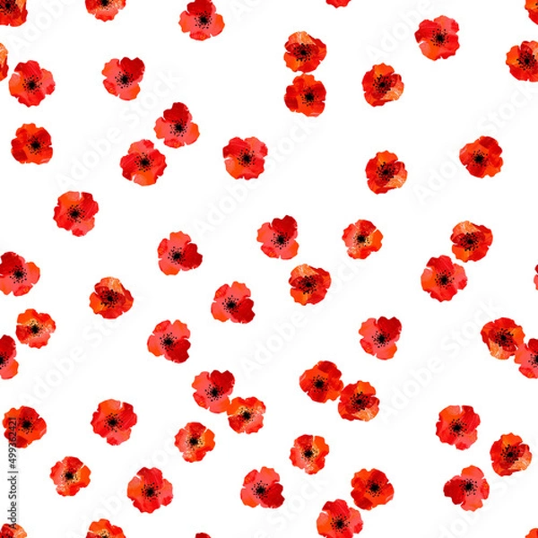 Obraz オピウム(ヒナゲシ)のシームレスなパターン。テキスタイル、壁紙、包装紙のデザイン。