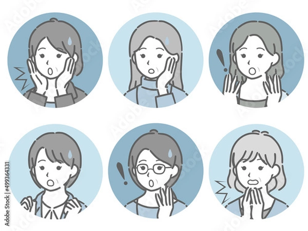 Fototapeta 驚く中年女性の斜め向き丸アイコンセット