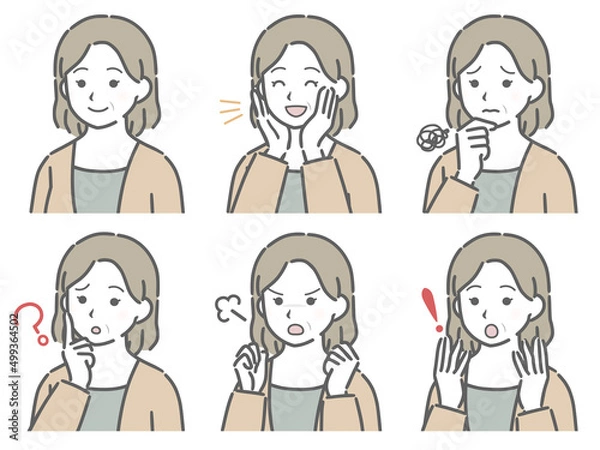 Fototapeta 中年女性の斜め向き表情セット