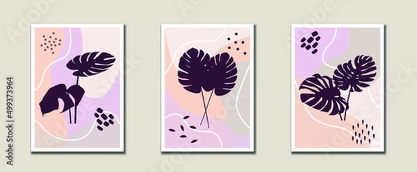 Fototapeta Minimalist abstract flowers and leaves line art, Botanical art vector for print, cover, wallpaper, decoration, Mid century modern wall art