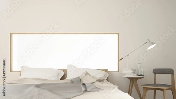 Fototapeta The interior minimal  bedroom space 3d rendering and white background	
