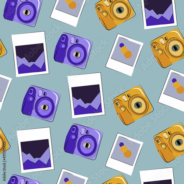 Obraz Seamless pattern with camera and photos. 