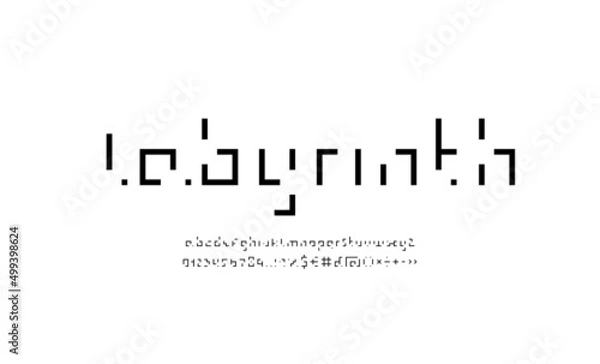 Obraz Coding font, technology alphabet, digital letters and numbers