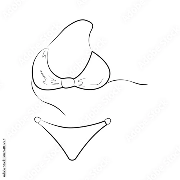 Fototapeta Hand drawn bikini. Sketch of a women's swimsuit for summer vacation on the beach. Black outline on a white background. Vector