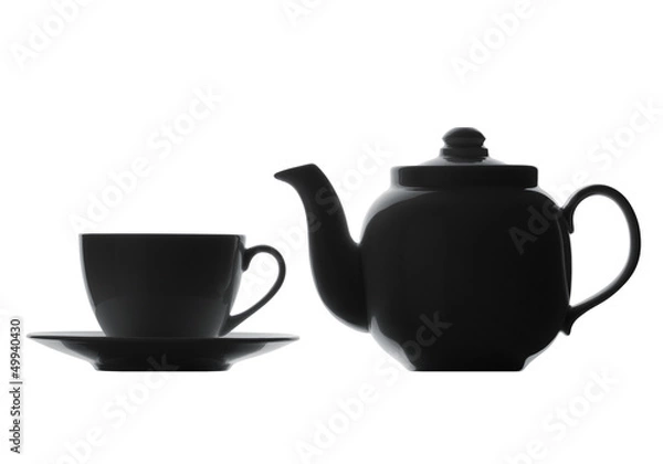 Obraz Teapot and cup. Silhouette on a white background