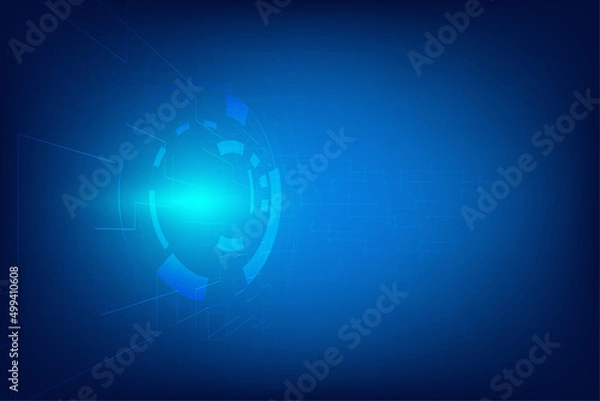 Obraz Abstract perspective blue technology background. Blank space template of network futuristic. Free design of presentation. Visualization of cloud communication data structure.