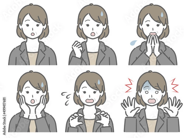 Fototapeta 驚く表情の強弱　スーツの中年女性