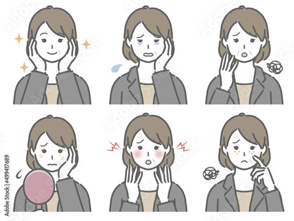 Fototapeta 顔の肌に関する色々　スーツの中年女性