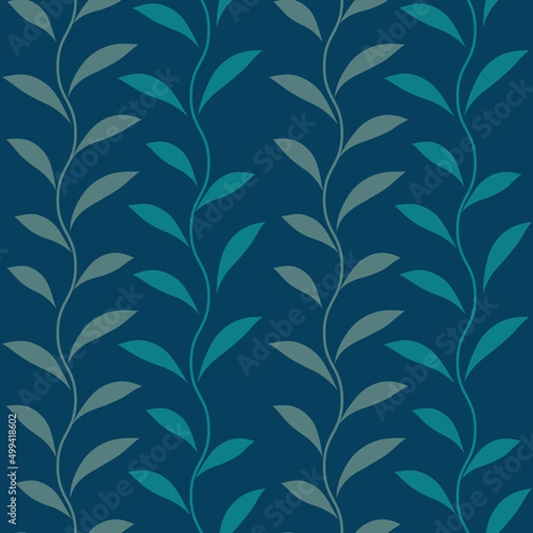 Fototapeta Dark blue leaf vector pattern, seamless botanical print
