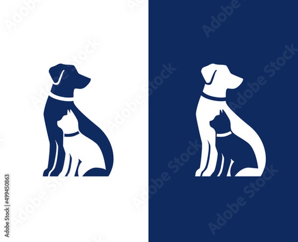 Obraz dog and cat sitting silhouette simple logo, rescue or pet rescue symbol