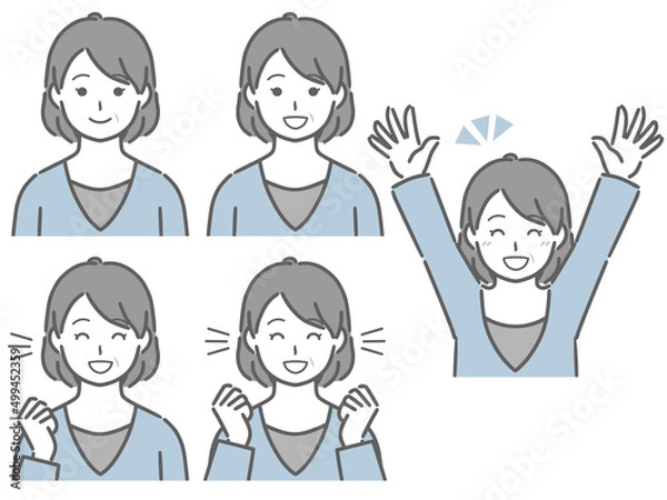 Fototapeta 喜ぶ表情の強弱　中年女性