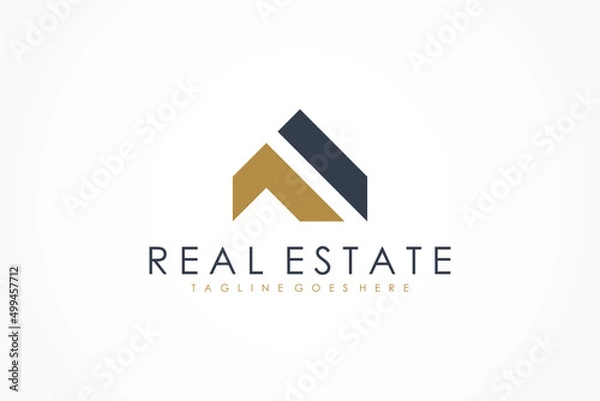 Fototapeta Black and Gold Initial Letter M Real Estate Logo Image on White Background. Flat Vector Logo Design Template Element for Construction Architecture Building Logos.
