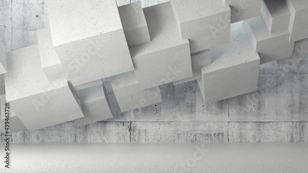 Obraz Empty room with geometric installation, 3d render
