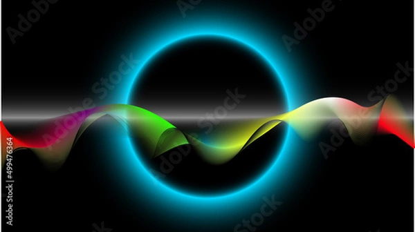 Obraz Abstract wave lines pattern dynamic colorful light flowing isolated on black background.