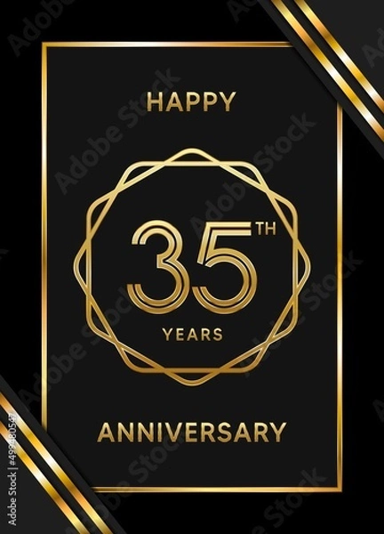Fototapeta 35 Years Anniversary logotype. Anniversary celebration template design with golden ring for booklet, leaflet, magazine, brochure poster, banner, web, invitation or greeting card. Vector illustrations
