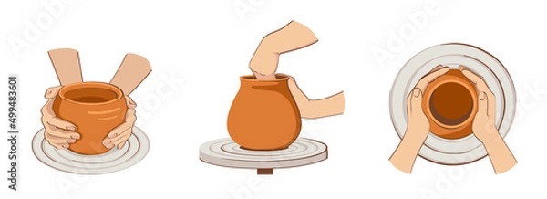 Fototapeta Pottery wheel. Pottery workshop. Vector set.