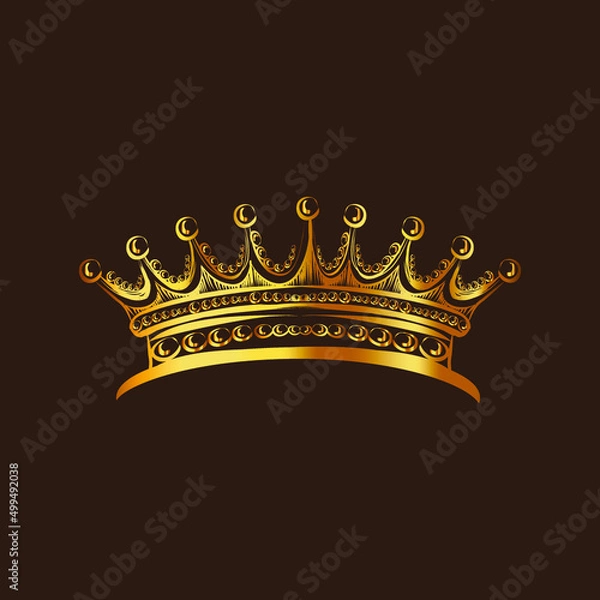 Fototapeta gold crown with diamonds, hand-drawn crown vector icon design template
