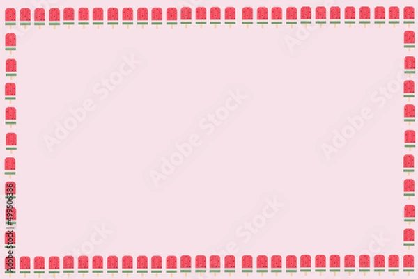 Obraz Watermelon stick ice cream Surrounded by pastel red like a picture frame, or put text in an empty space, the colors are cute and appetizing.