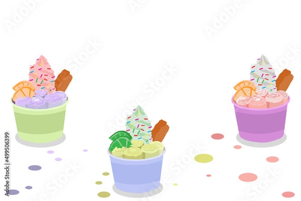 Obraz The three fried popsicles in the three cups melted onto the floor as colorful dots representing joy and happiness.