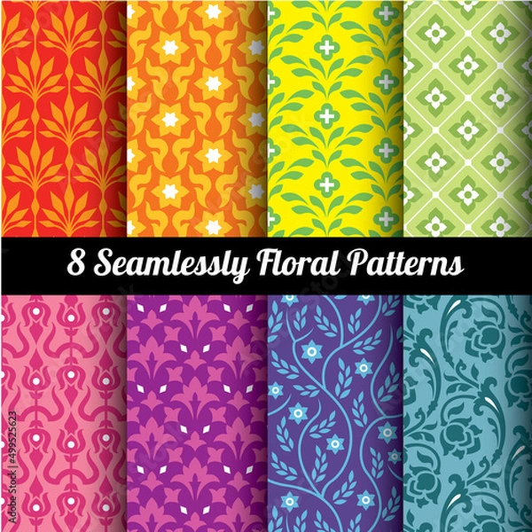 Fototapeta set of 8 seamlessly floral pattern