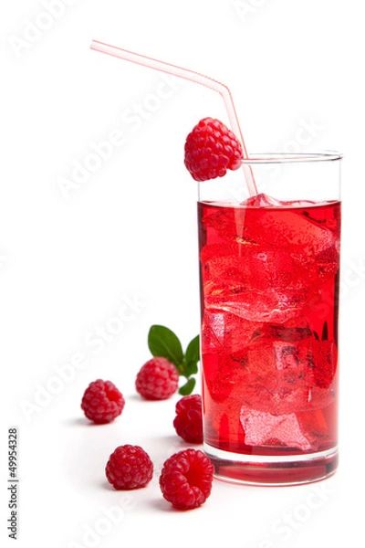 Obraz raspberry Cocktail with ice and berry, isolated on white backgro