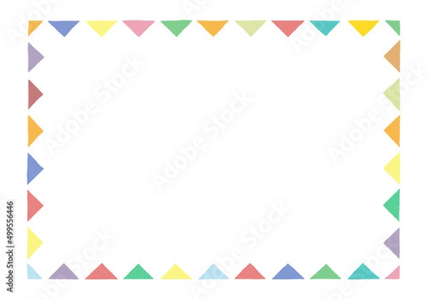 Fototapeta Frame with colorful triangles on the edges. Freehand drawing. Doodle. Sketch.	