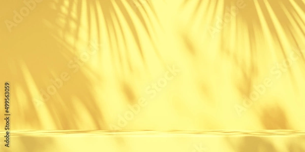 Obraz 3D green and yellow product podium display with orange background and tree shadow,summer product mockup background,3D render illustration