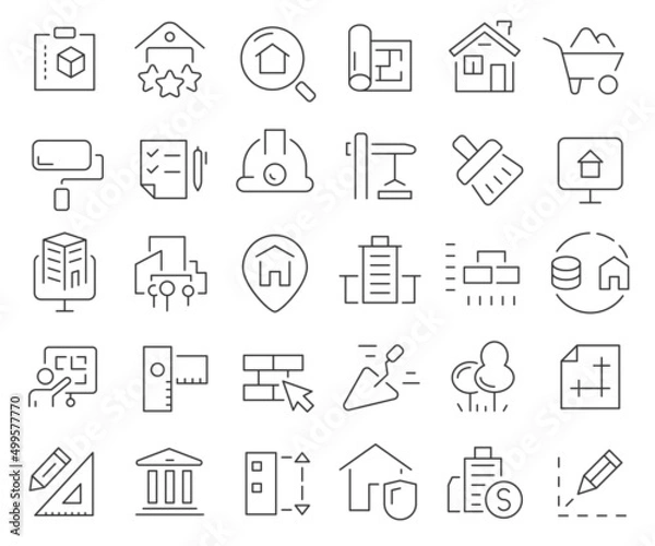 Fototapeta Construction and building line icons collection. Thin outline icons pack. Vector illustration eps10
