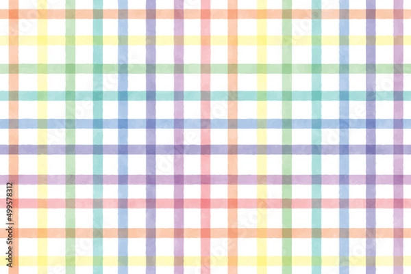 Fototapeta colorful pastel rainbow watercolor plaid repeat seamless pattern