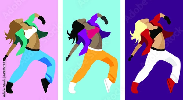 Fototapeta Dancing girls of different races and in different clothes