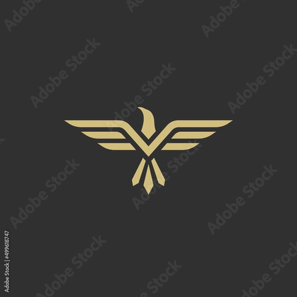 Fototapeta Golden eagle logo design. Simple eagle icon vector concept. Flying eagle graphic template.