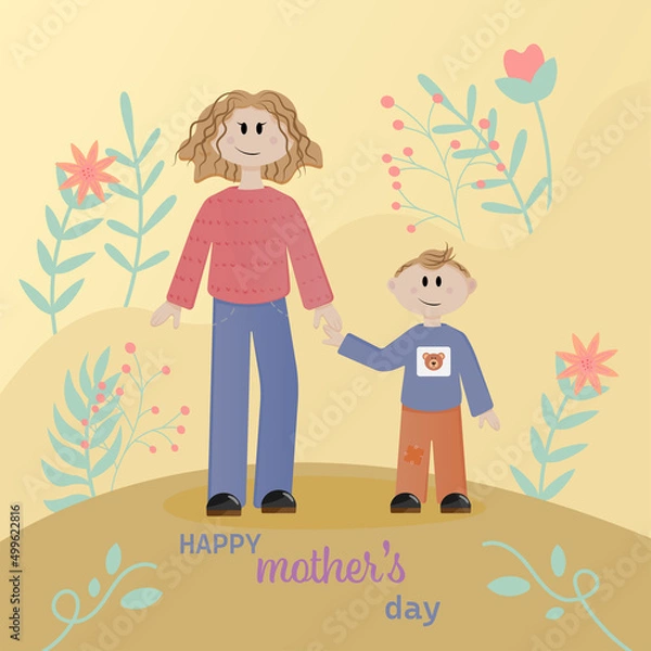 Obraz mother and son floral background