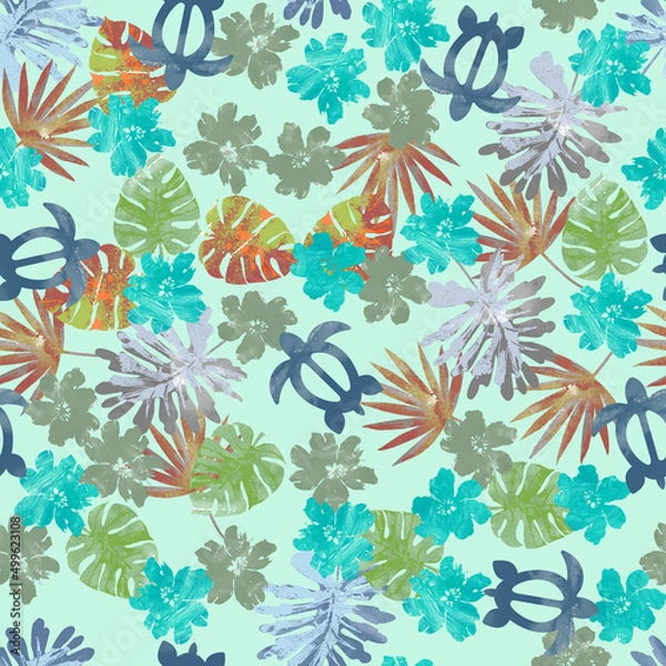 Obraz ハワイアンリゾートのシームレスなパターン。テキスタイル、壁紙、包装紙のデザイン。