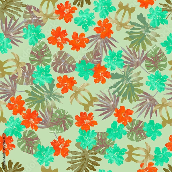 Obraz ハワイアンリゾートのシームレスなパターン。テキスタイル、壁紙、包装紙のデザイン。