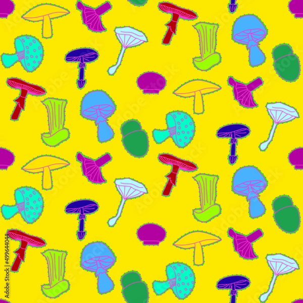 Obraz Vector seamless half-drop pattern, with mushrooms
