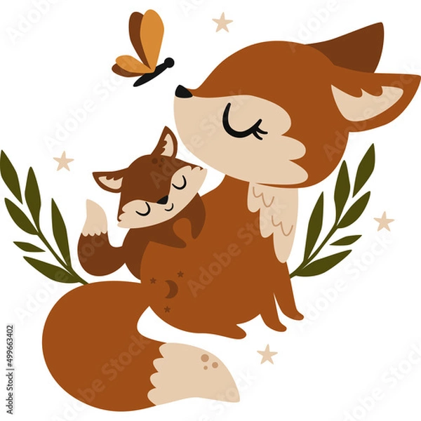 Obraz fox mother and baby composition