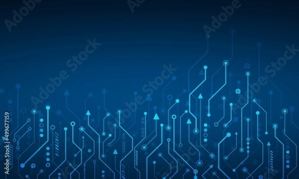 Fototapeta Circuit board blue technology concept.Hi technology connection, internet and digital system.