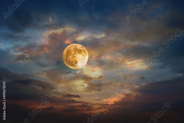 Fototapeta  moon on starry sky  bright dark shiny  clear nebula star flares  fall background copy space template