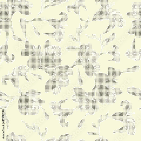 Fototapeta Beautiful monochrome pixel flowers on light yellow background. Seamless  geometric  vector pattern with graphic illustration texture for wallpaper, home decor and fashion.