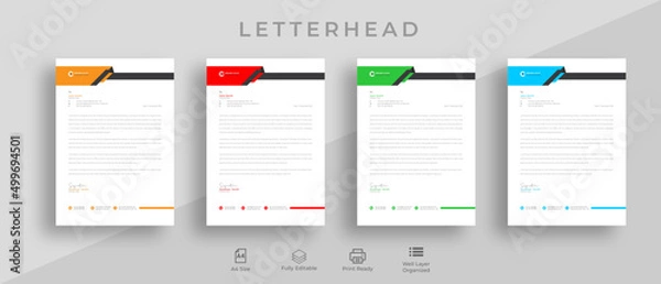 Fototapeta Modern Creative clean letterhead bundle of you corporate design ,or four  color variation letterhead design template, ready to print letterhead design template