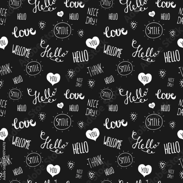 Fototapeta Seamless Pattern with Cute Childish Holiday Doodles for Father's Day Written in Chalk on Blackboard. Vector Illustration.