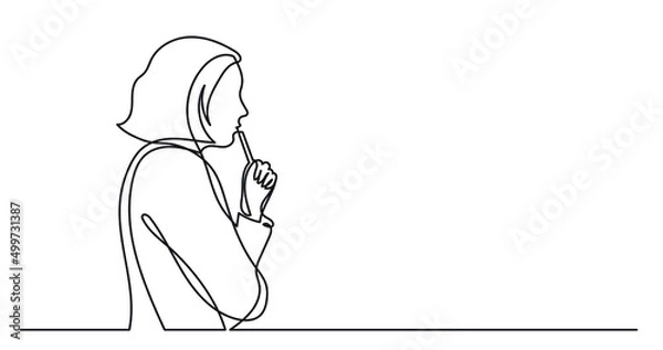 Fototapeta one line drawing of woman thinking finding solutions solving problems