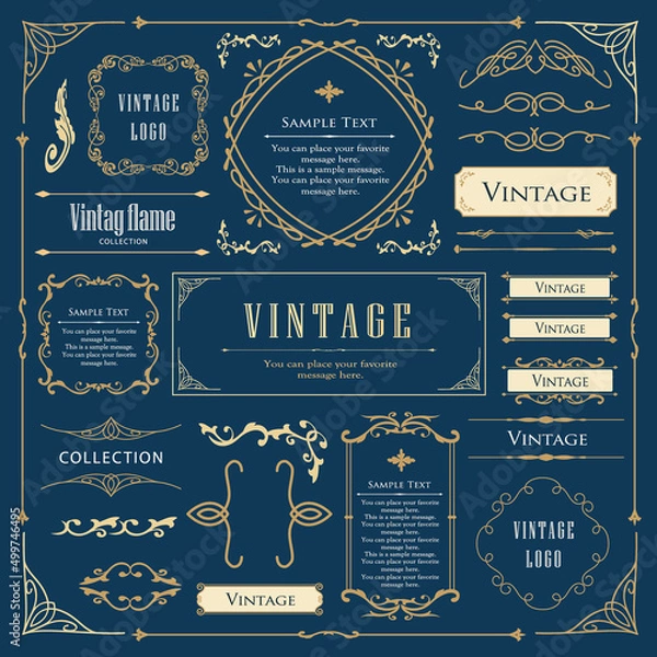 Fototapeta 高級感のある豪華なあしらい。見出しや飾り罫のセット。デザイン素材。装飾素材。	
