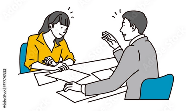 Fototapeta 女性に説明をするアジア人ビジネスマン