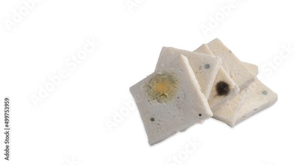 Fototapeta Moldy bread, expired bread isolated on white background with copy space.