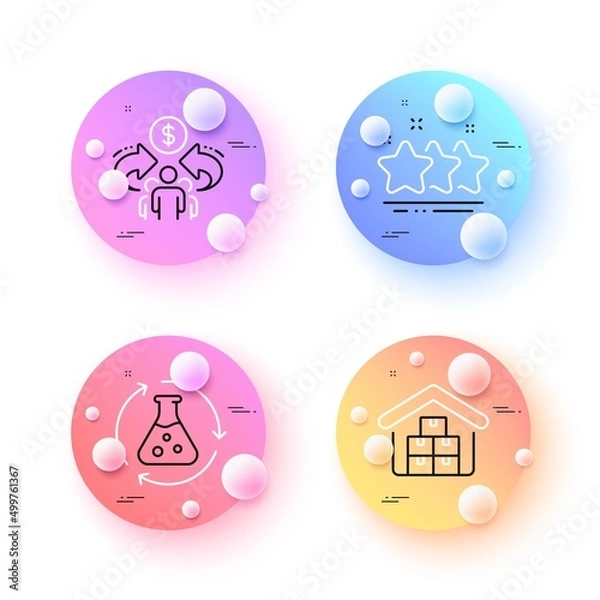Fototapeta Chemistry experiment, Stars and Wholesale goods minimal line icons. 3d spheres or balls buttons. Sharing economy icons. For web, application, printing. Vector