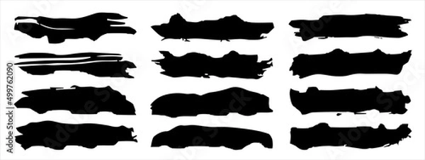 Fototapeta Vector collection of artistic grungy black paint hand made creative brush stroke set isolated on banner background. A group of abstract grunge sketches for design education or graphic art decoration