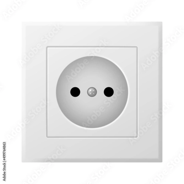 Fototapeta Socket power wall mounted outlet 3d realistic for european type. Electrical adapter plastic element