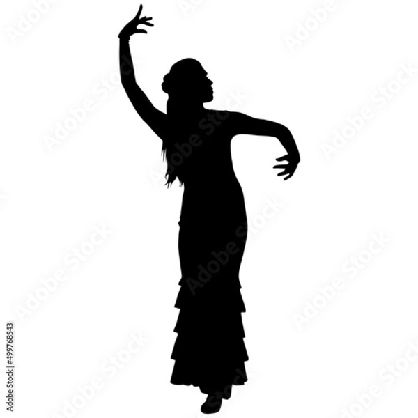 Obraz Silhouette of slender flamenco dancer in beautiful dress