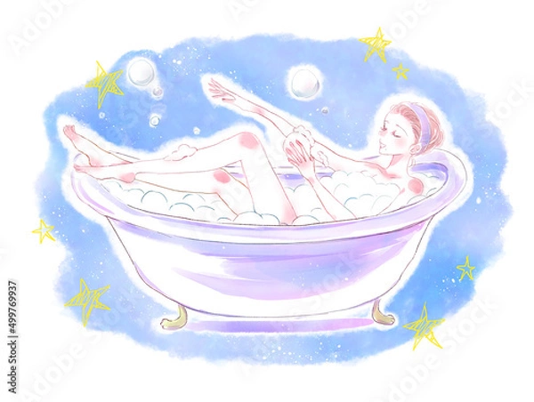 Fototapeta お風呂で体を洗う女性